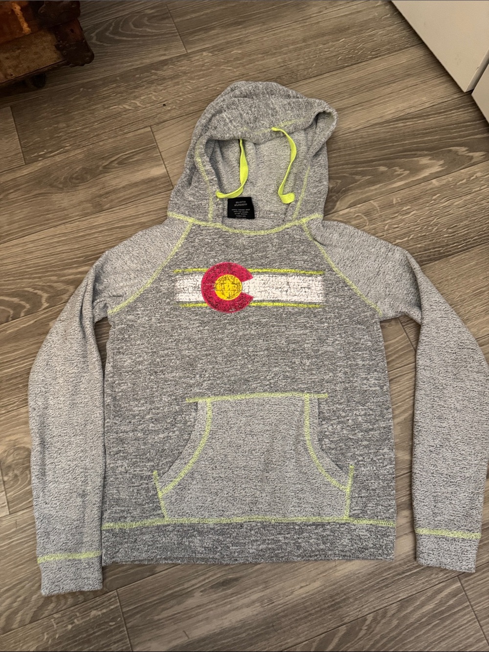 Cozy Gray Zip-Up Hoodie with Neon Trim and Colorado Emblem